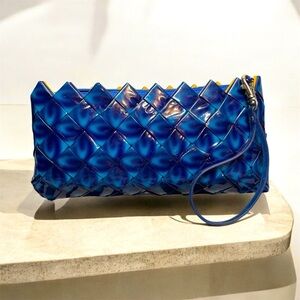 Ecoist wristlet, iridescent blue, braided, zipper closure